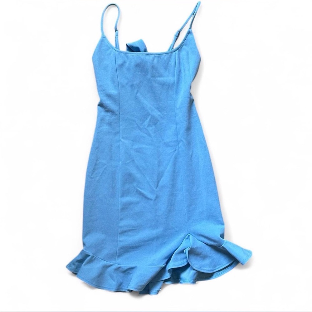 Blue Ruffle Hem Spaghetti Strap Dress
